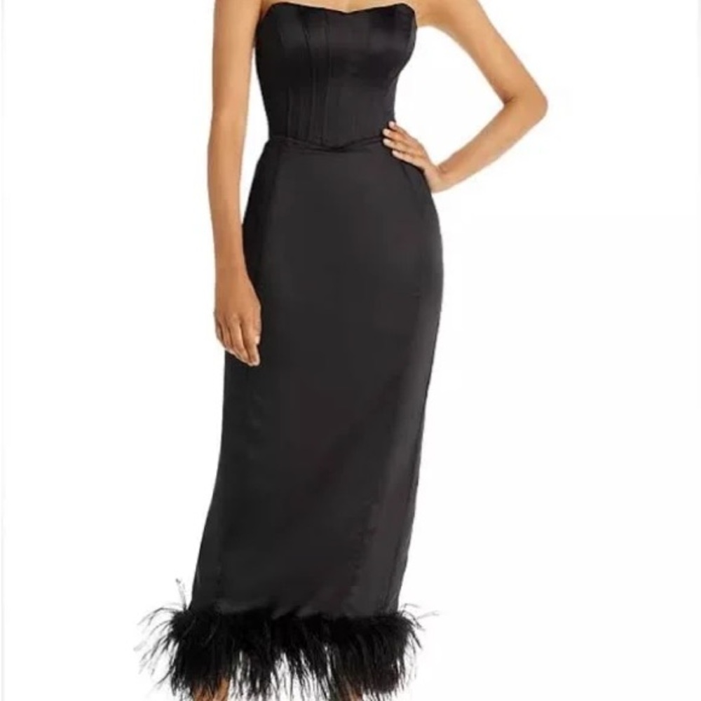 AQUA Black Bustier Feather Trim Dress